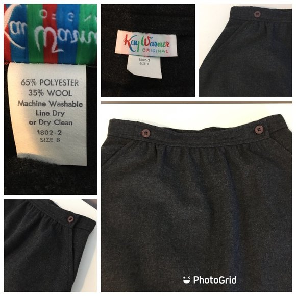 Vintage 80s 90s Dark Grey Business Skirt, Retro Button Waist Casual Office Skirt - Picture 2 of 12